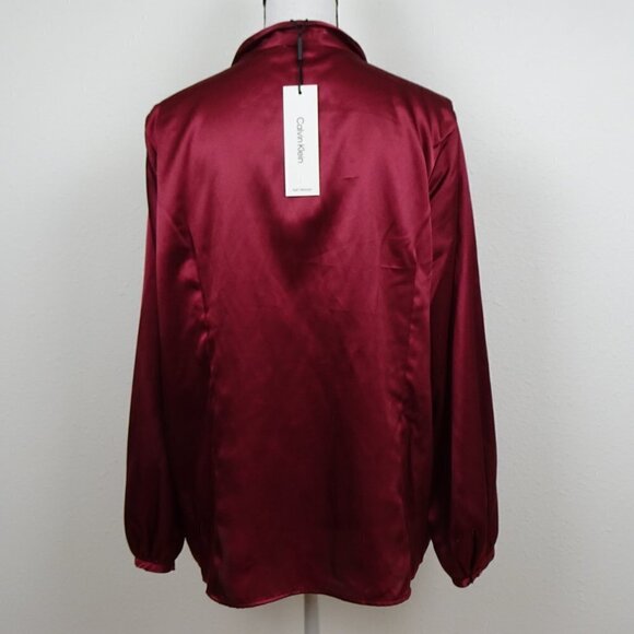 Calvin Klein Faux Wrap Blouse Top Women's Plus Size 1X Red Satiny Dressy - Picture 4 of 9